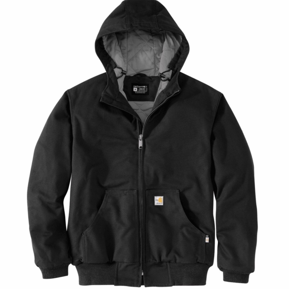 Carhartt FR Flame Resistant Hooded Work Jacket Black Quilt Lined Made in USA M